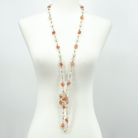 Jewelry - 3/$35 coral and cream beaded super long necklace